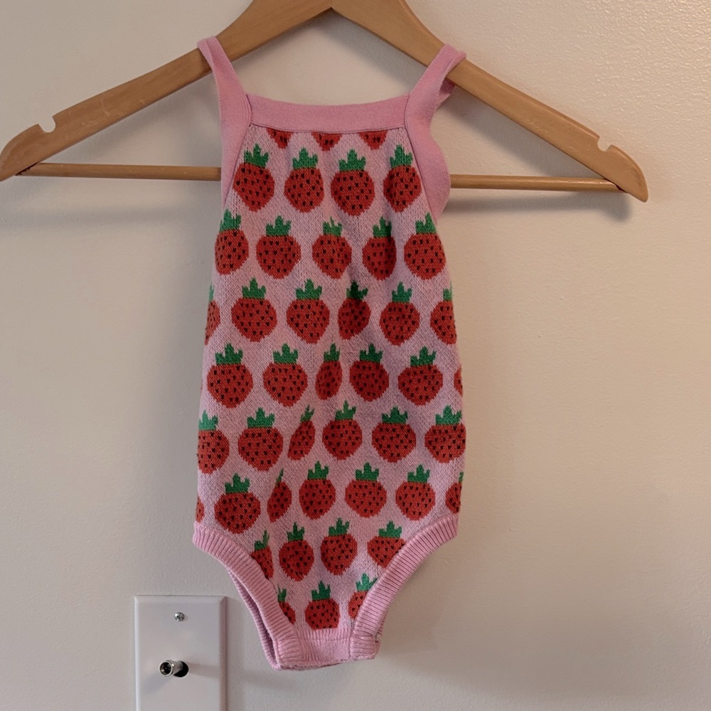 Hanna Andersson sz 2T sweater knit Pink Strawberry sleeveless bodysuit